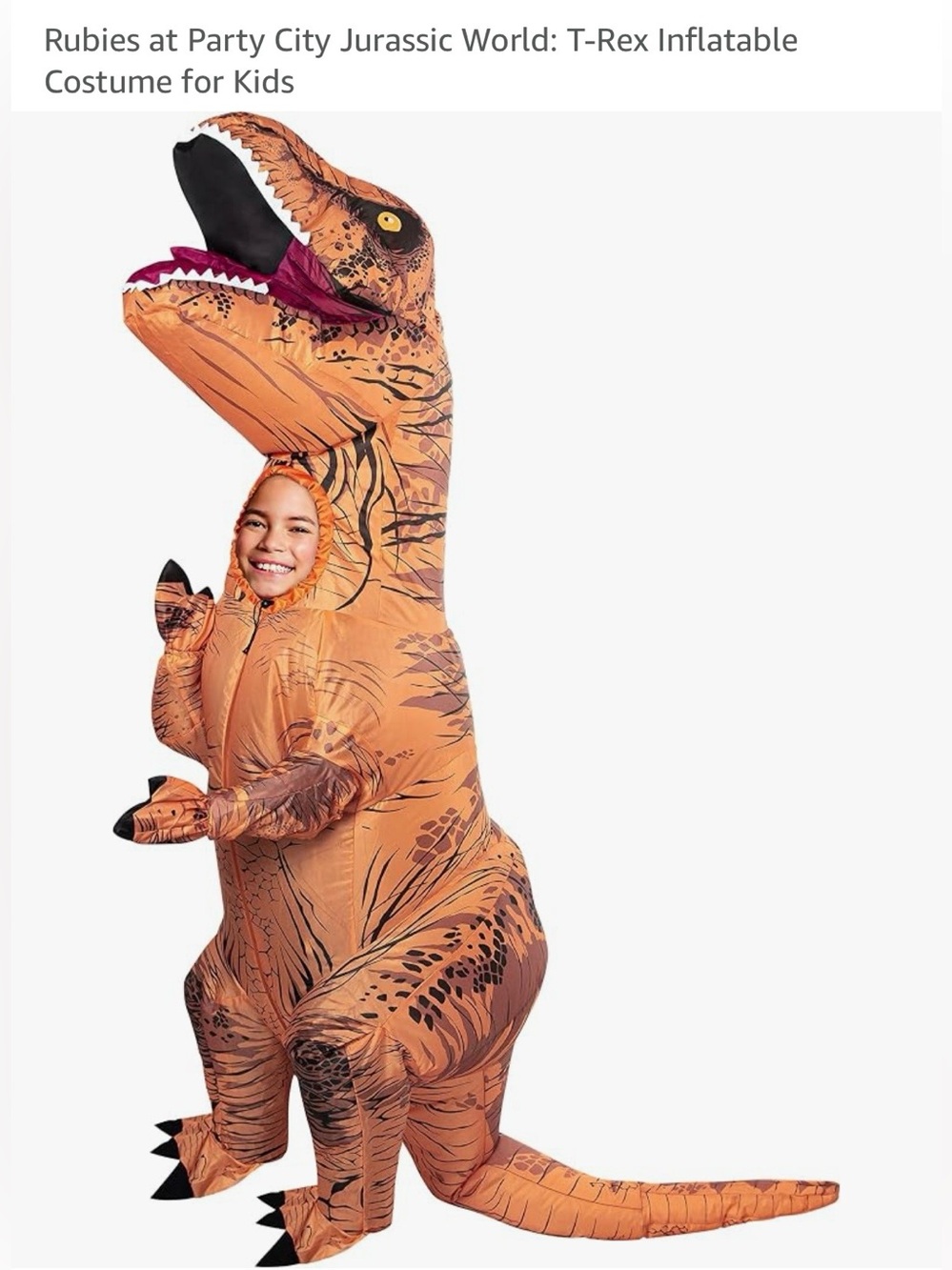 New Rubies Jurassic World Orange Inflatable T-Rex Kids Halloween Costume